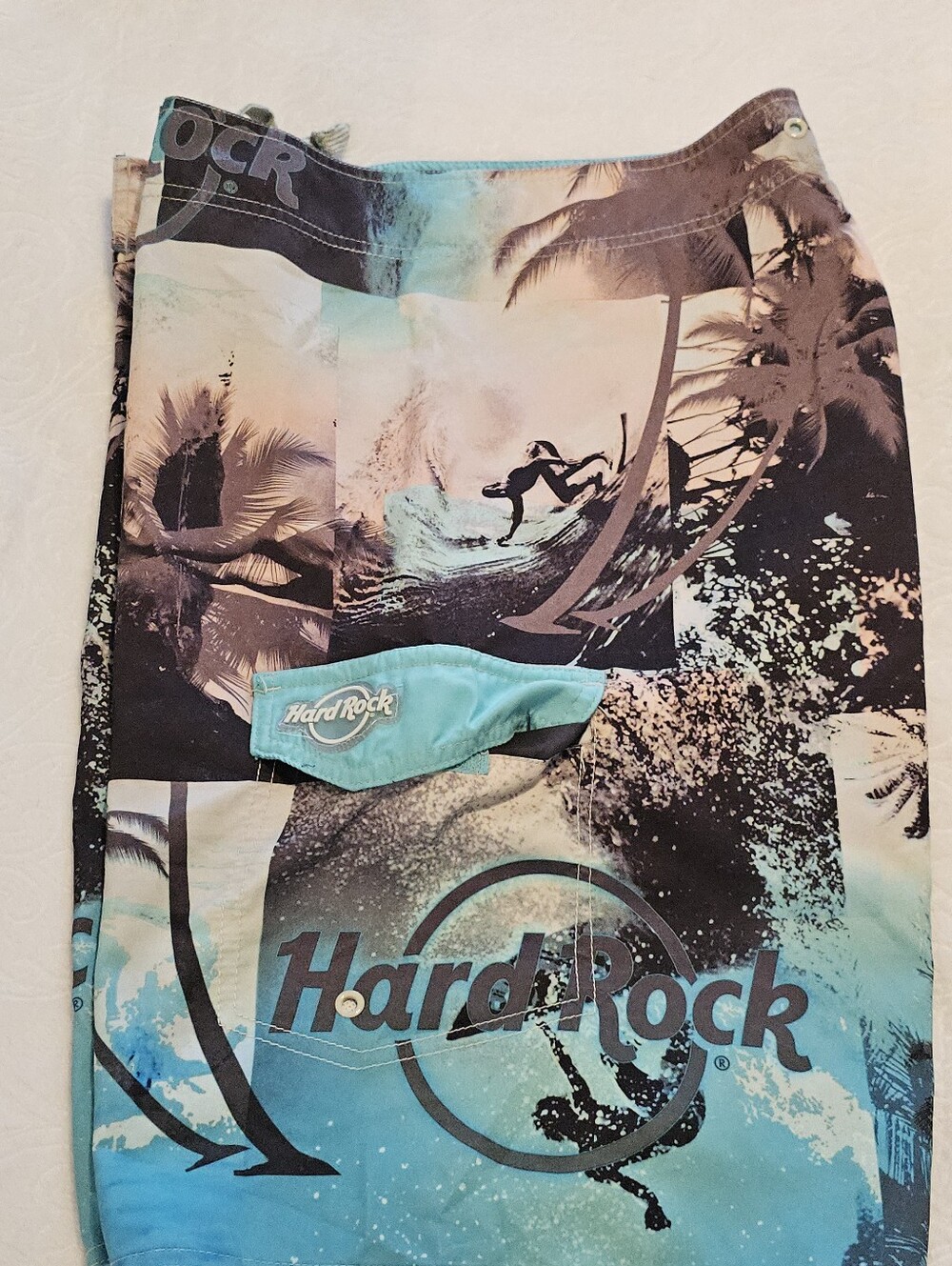 Hard Rock Cafe Board Shorts Mens Size 34 Surfing Palm Trees Photo Print Swim Tru